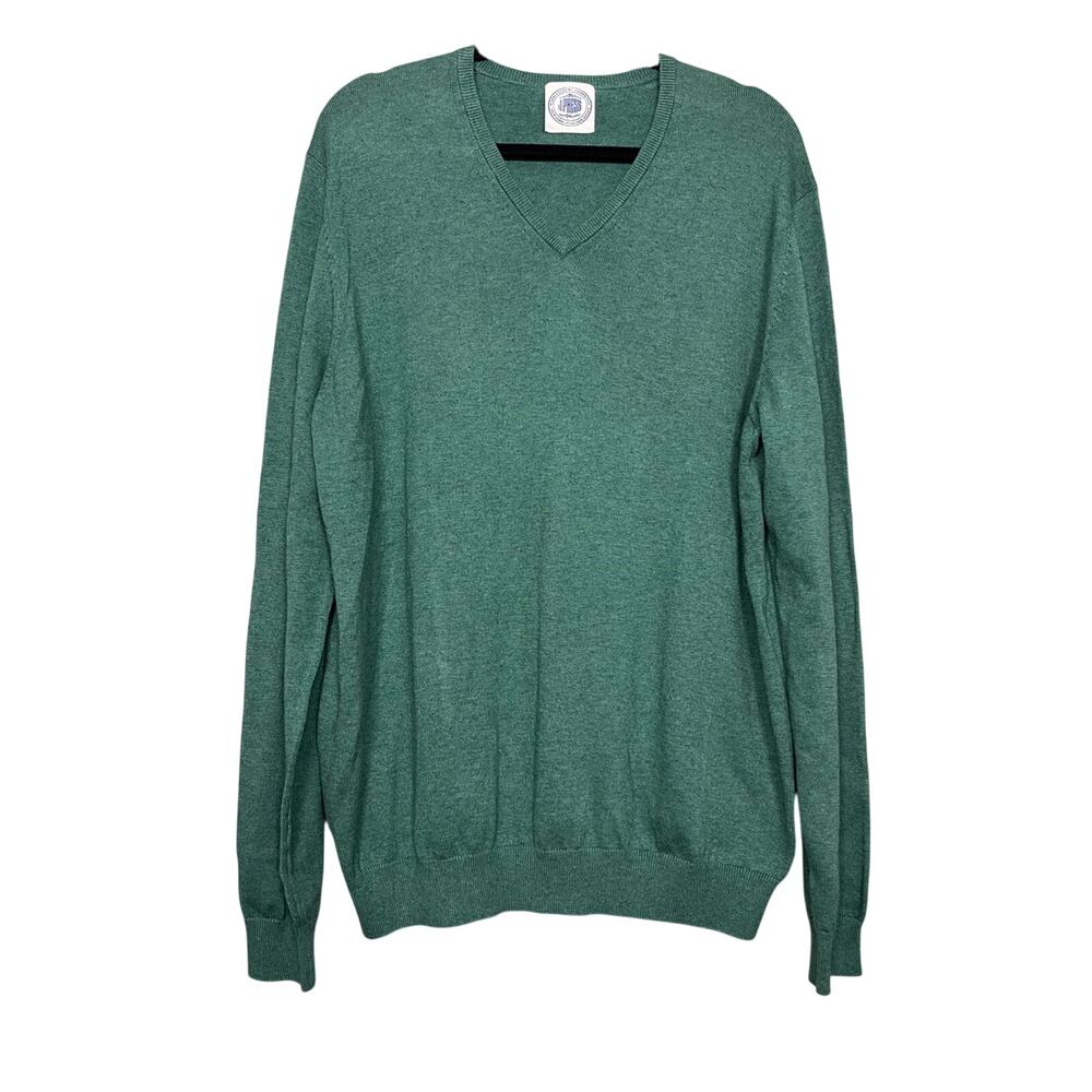 J. Press Men's Cotton Cashmere V-Neck Sweater Green Size 48 2XL Academia Preppy